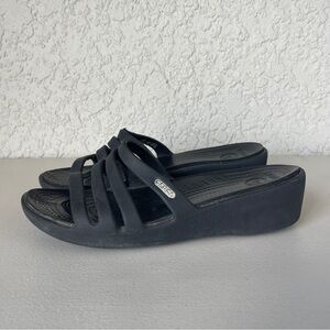 Crocs Women's 6 Rhonda Wedge Slide Comfort Strappy Sandals Black‎ Lightweight